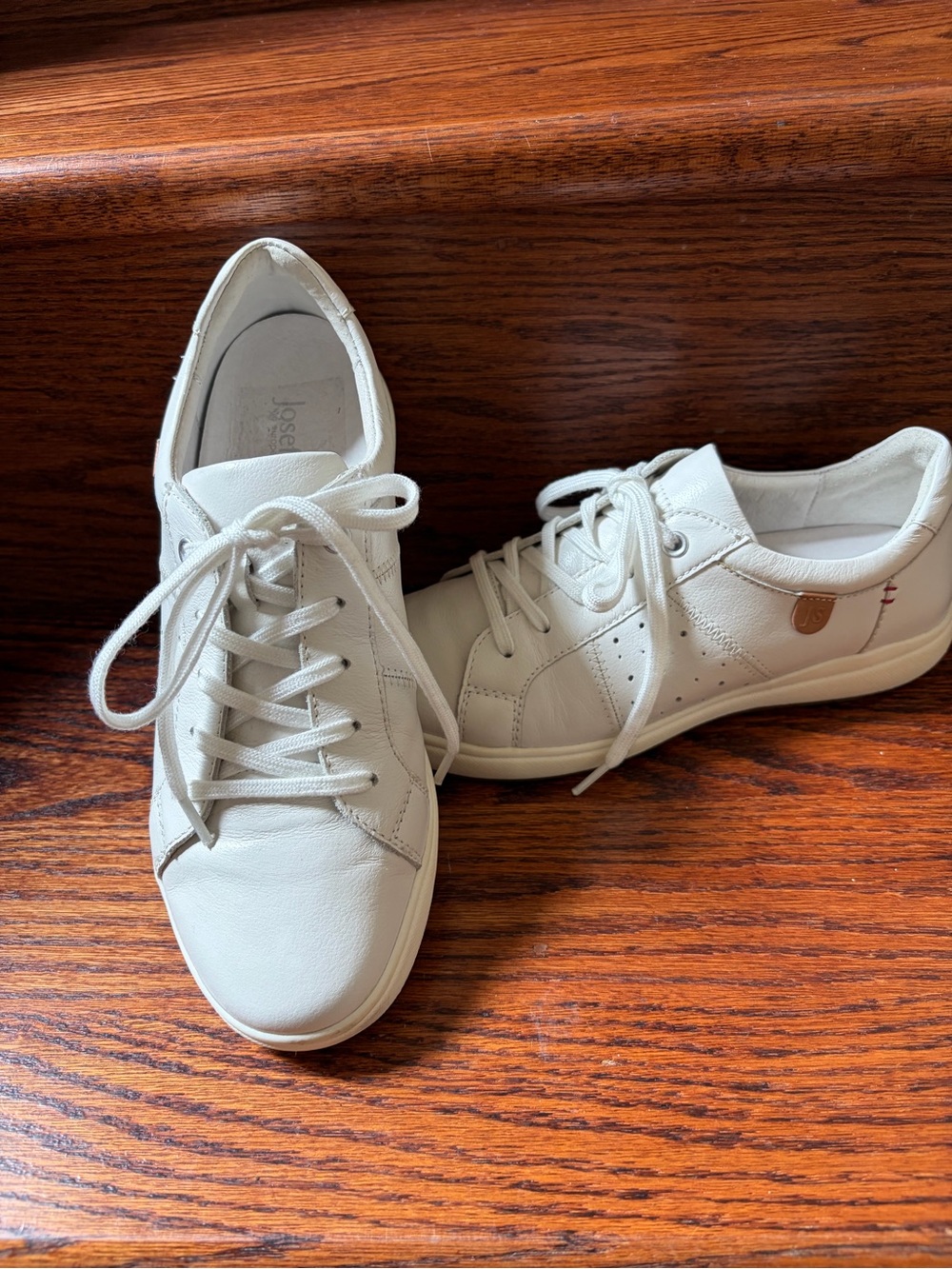 Josef Seibel Women's White Leather Sneakers with US-6.5